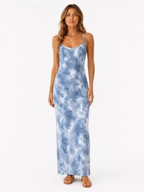Young Fabulous Broke Blue Tie-Dye Ribbed Tank Maxi Dress